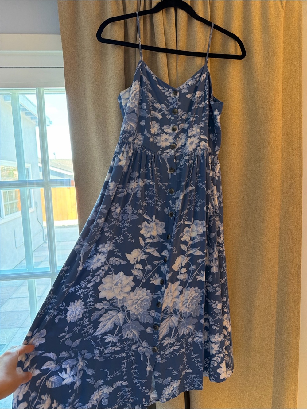 Blue Floral Spaghetti Strap Midi Dress